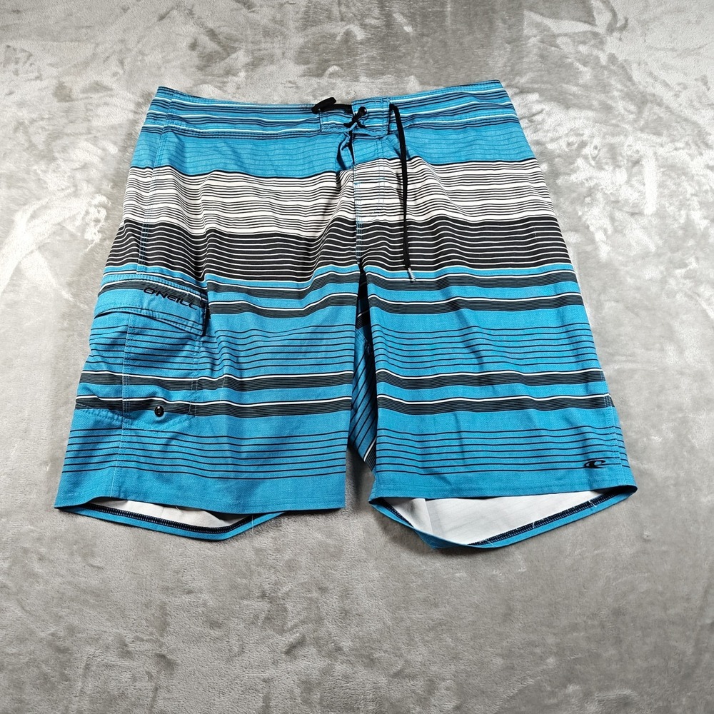 Vintage Oneill Board Shorts Men 38 Cargo Striped Y2K Swim Trunks Surf Skater